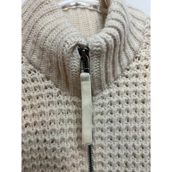 Vintage Old Navy Chunky Wool Knit Zip-Up Ivory Sweater Cardigan Medium - Picture 2 of 9